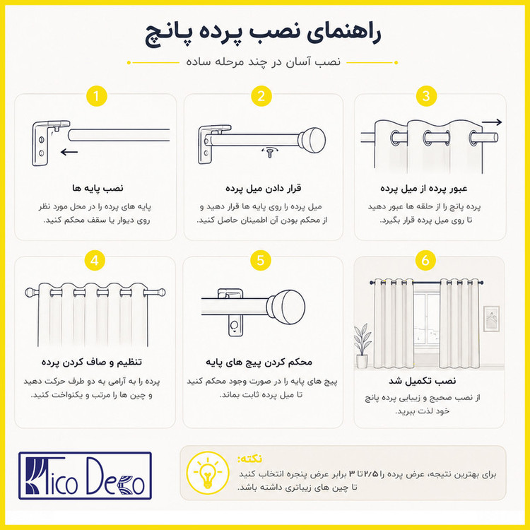 پرده پانچ تیکو دکو مدل کتان شفاف رگه ابر 280 × 300 سانتیمتر
