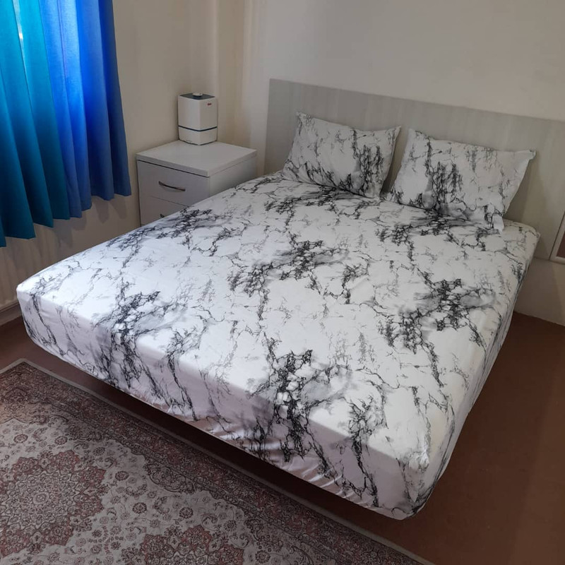سرویس ملحفه مدل کشدار طرح ماربل کد ni06052 180 دو نفره سه تکه