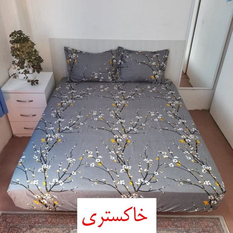 سرویس ملحفه مدل شکوفه یخی کد 180 دو نفره سه تکه