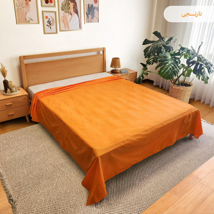 ملحفه روانداز پنبه پامیل مدل PlainID دو نفره سایز 230x250 سانتیمتر