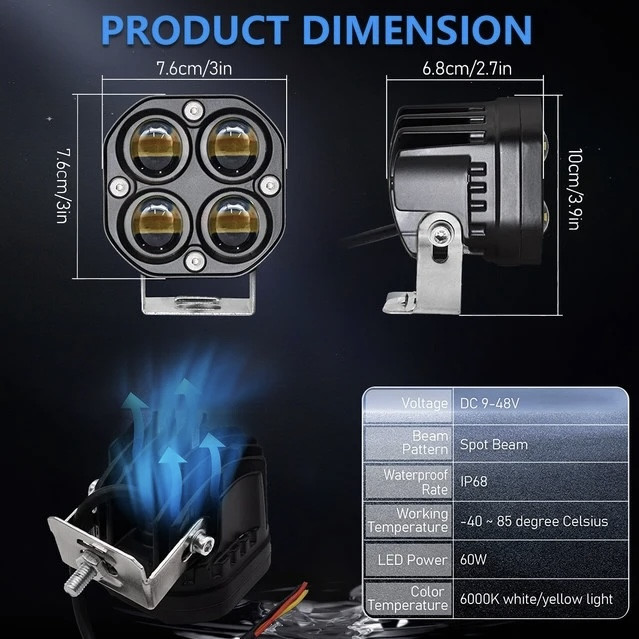 پرژکتور موتور سیکلت مدل LEDWORK بسته 2 عددی