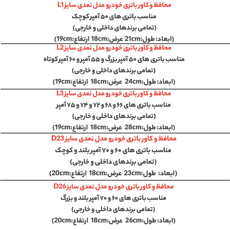 محافظ و کاور باتری خودرو مدل L1