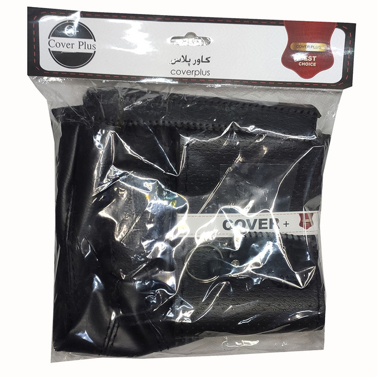 روکش فرمان کاورپلاس مدل مات به همراه سردنده و گردگیر و روکش ترمز دستی و کاور سوئیچ مناسب برای سمند سورن