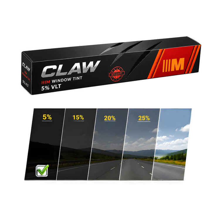 برچسب دودی شیشه خودرو کلاو مدل ضد خش 5 درصد آنتی یووی دو لایه کد claw-iiim-05 رول 4 متری