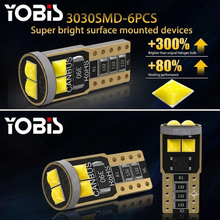 لامپ چراغ و پلاک یوبیز مدل T10-3030-6SMD/w پایهT10 بسته 2 عددی
