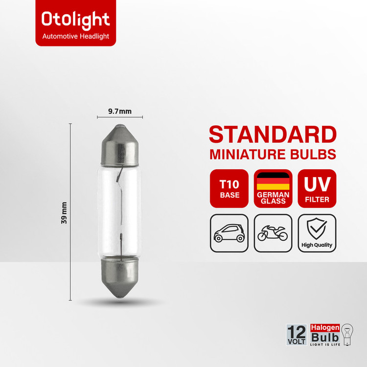 لامپ هالوژن اتولایت مدل T10 C10W 12V 10W 39mm بسته 10 عددی