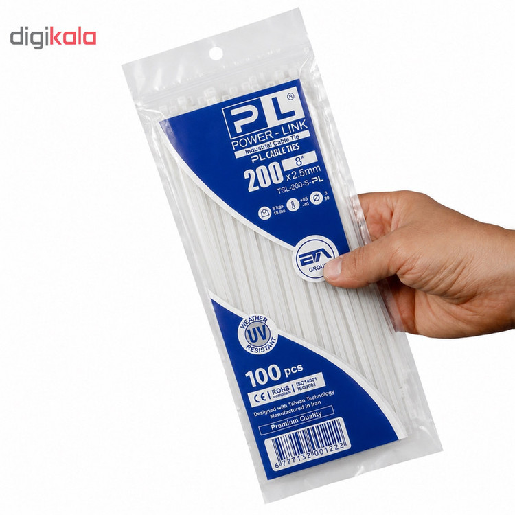 بست کمربندی پاور لینک مدل PL-200x2.5 بسته 100 عددی