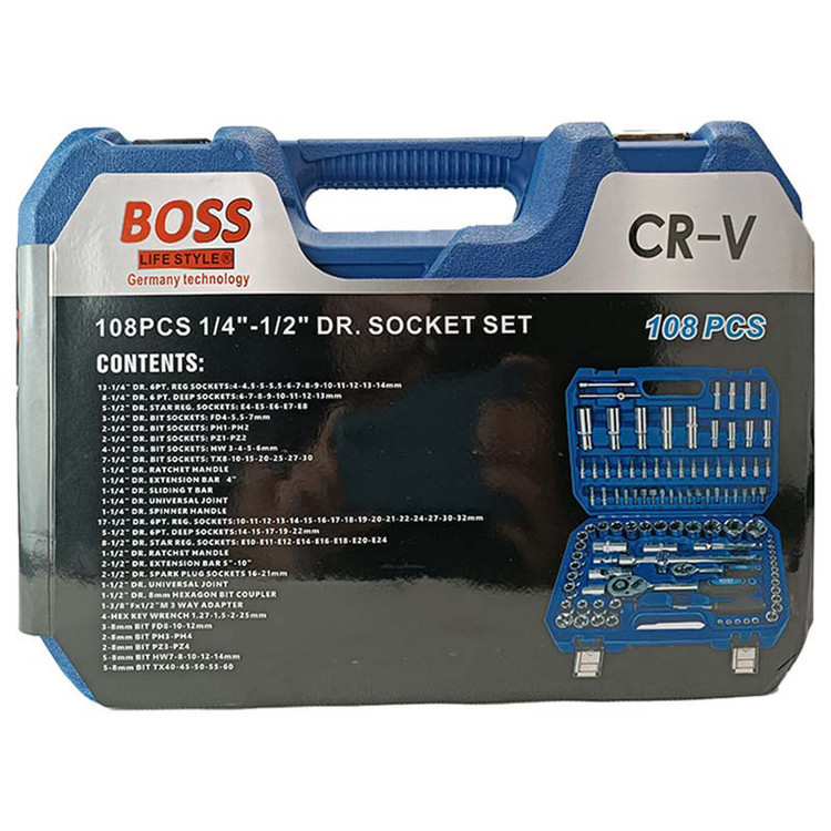 آچار بکس صنعتی باس مدل BS-108PCS مجموعه 108 عددی