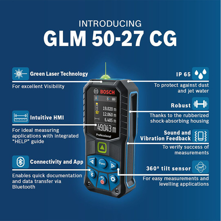 متر لیزری بوش مدل حرفه ای GLM 50-27 CG - Green Line Professional