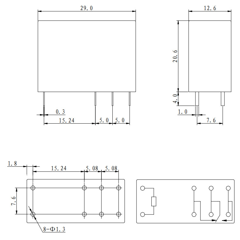 رله کتابی 12 ولت 16 آمپر 8 پایه هلی شان مدل HLS-14F2L