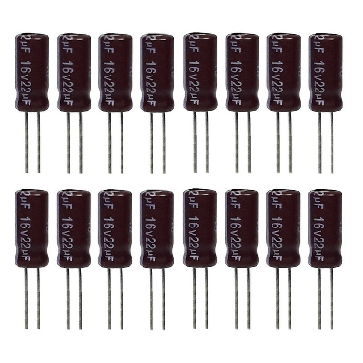 خازن الکترولیت 22 میکروفاراد 16ولت آکسبوم مدل TEC-2216 بسته 16 عددی