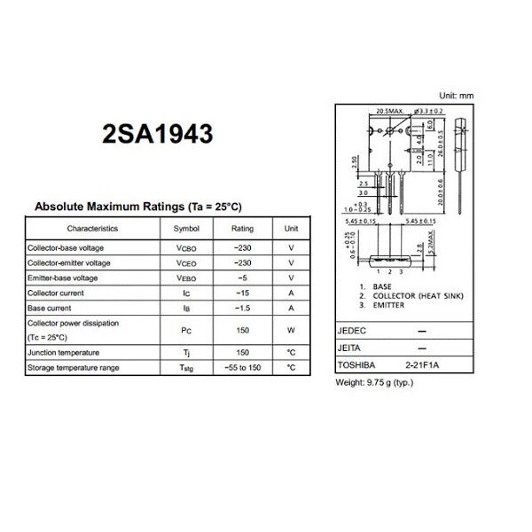 ترانزیستور مثبت و منفی توشیبا مدل C5198-A1941 مجموعه 2 عددی