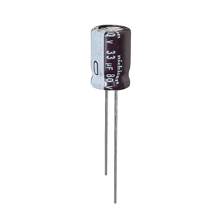 خازن الکترولیت 33 میکروفاراد 80 ولت نیچیکون مدل SK-3380 بسته 12 عددی