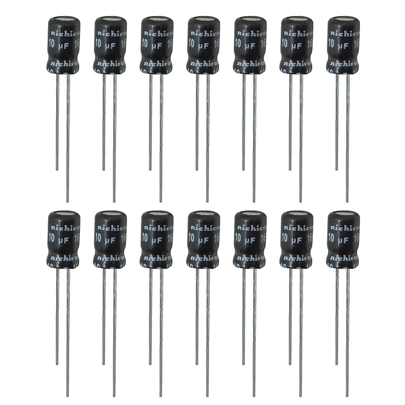 خازن الکترولیت 10 میکروفاراد 16 ولت نیچیکون مدل SK-1016 بسته 14 عددی