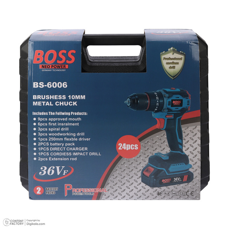 مجموعه 27 عددی دریل پیچ گوشتی شارژی سه نظام 10 میلی متری 220 ولت باس مدل BS-6006