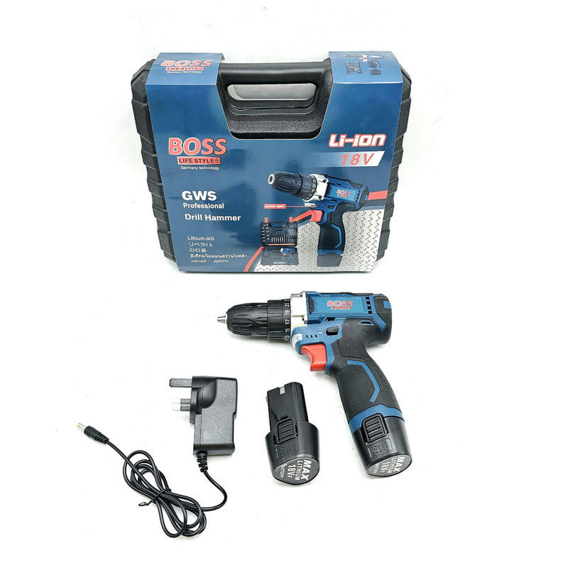 دریل پیچ گوشتی شارژی چکشی باس مدل 18V مجموعه 25 عددی