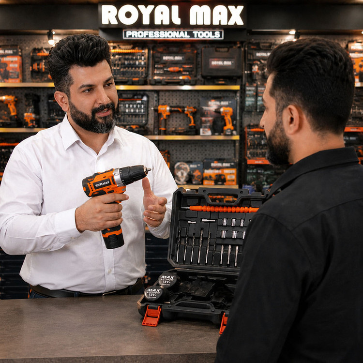مجموعه 29 عددی دریل پیچ گوشتی شارژی صنعتی 10 میلی متری 18 ولت رویال مکس مدل 18V کد 24