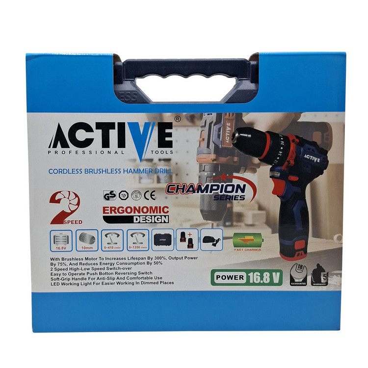 دریل چکشی شارژی براشلس 10میلی متری 16.8 ولت اکتیو مدل AC_7816CH