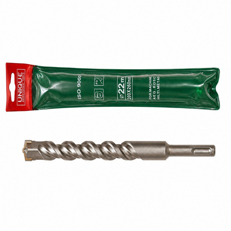 مته چهارشیار یونیک مدل SDS Plus سایز ۲۲ در ۲۶۰ میلیمتر