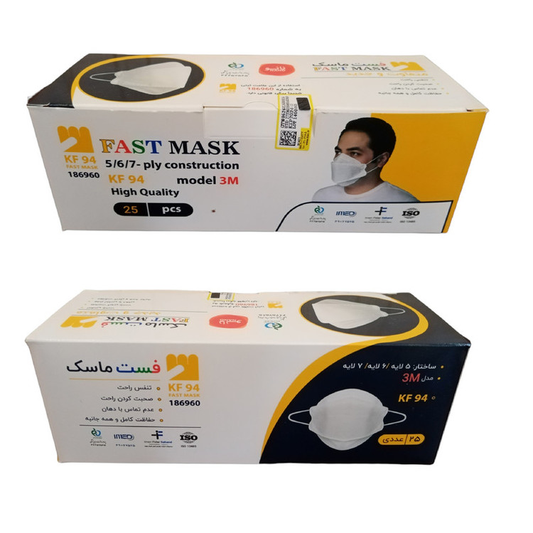 ماسک تنفسی مدل 6 لایه سه بعدی نانو FAST-KF94 بسته 25 عددی