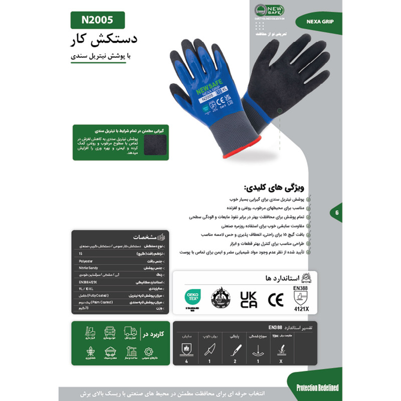 دستکش ایمنی نیوسیف مدل NEXAGRIP-N2005 کد XL/10
