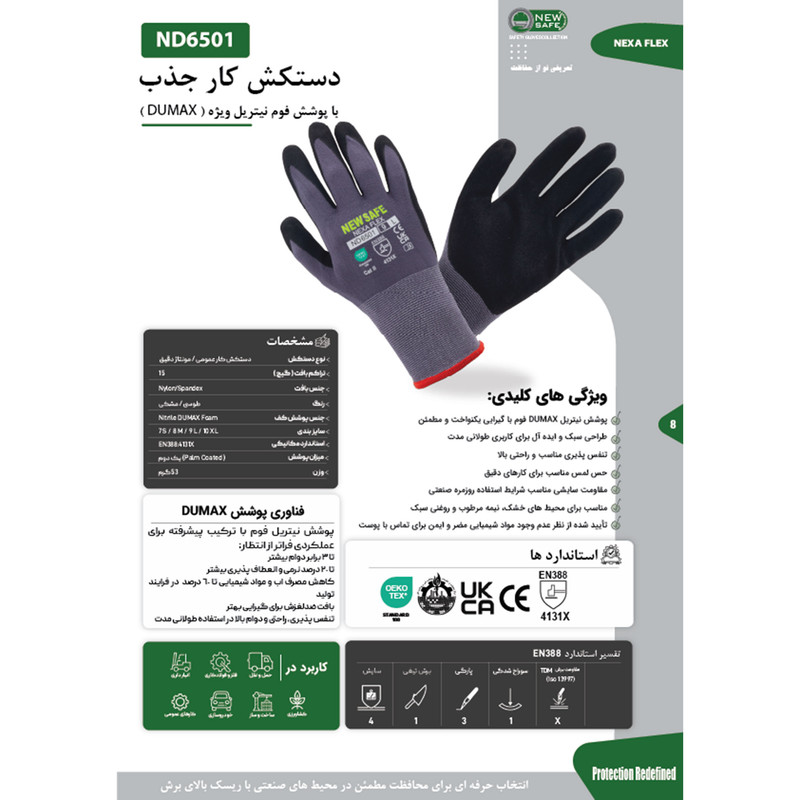 دستکش صنعتی نیوسیف مدل NEXAFLEX-ND6501 کد XL/10
