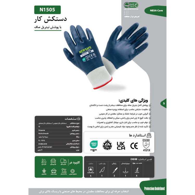 دستکش ایمنی نیوسیف مدل NEXACORE-N1505 کد XL/10
