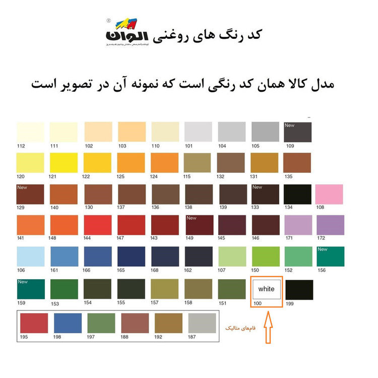 رنگ روغنی سفید مات الوان کد 100 حجم 4000 میلی لیتر
