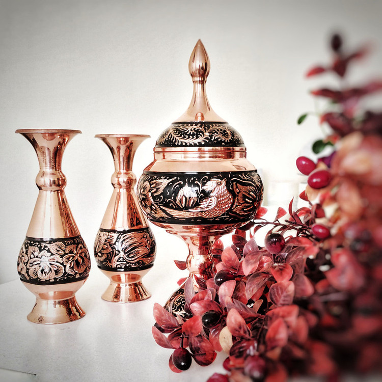 شکلات خوری مسی نگارستان نیلی مدل الماس تراش کد 24