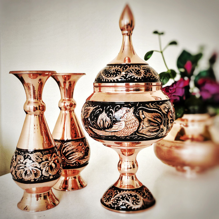 شکلات خوری مسی نگارستان نیلی مدل الماس تراش کد 24