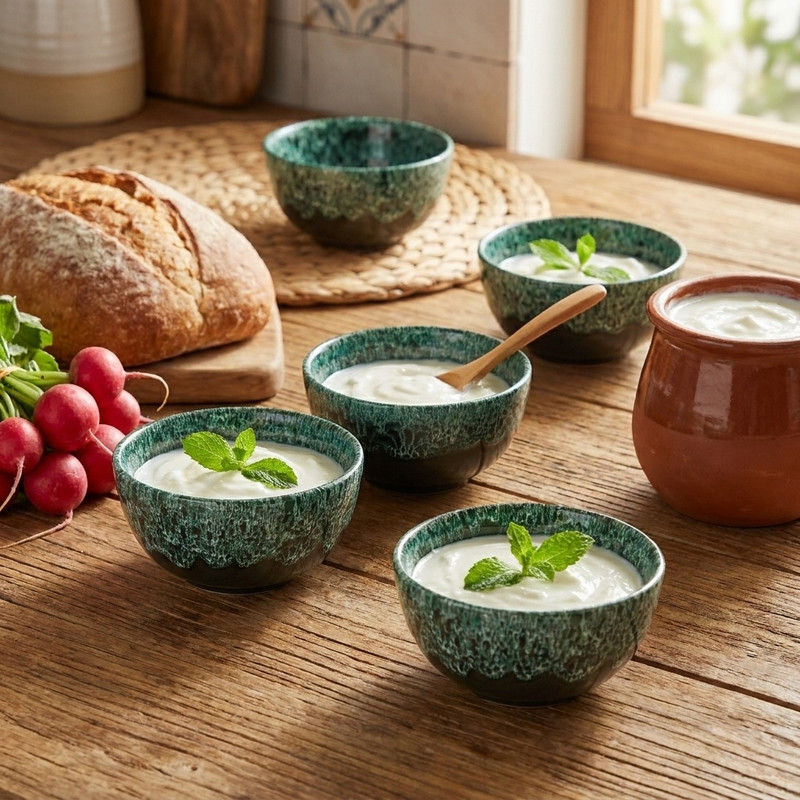 کاسه سفالی مدل شره ای ماست خوری مجموعه 6 عددی