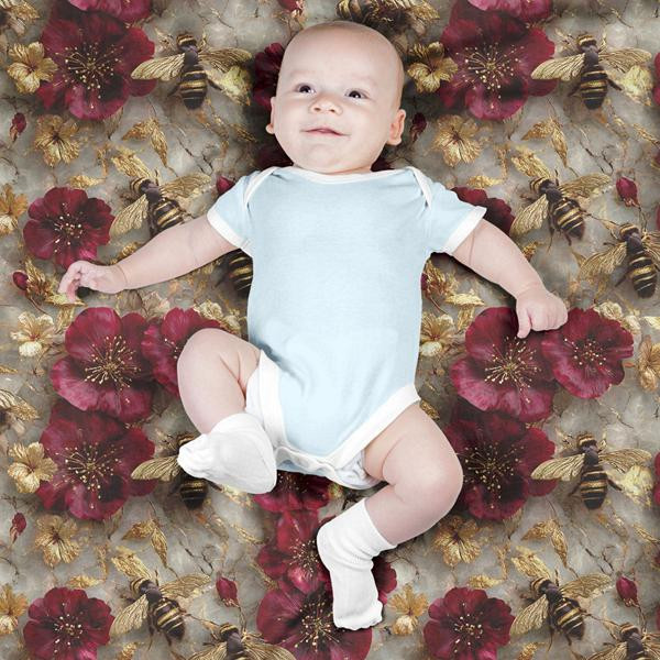 پارچه ملحفه عرض 1.5 متر پارچه باما طرح پنج بعدی زنبور کیوت کد 5014093 رنگ قرمز