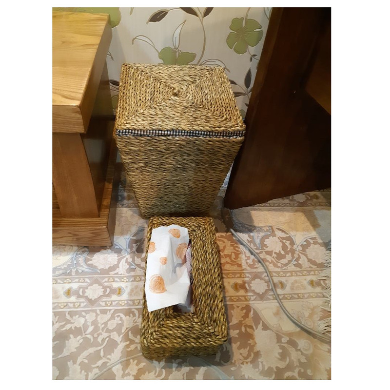 ست سطل و جعبه دستمال کاغذی حصیری مدل SH-NE05