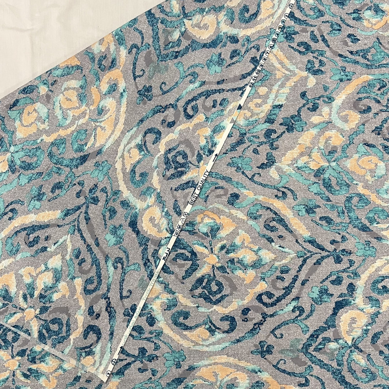 پارچه ملحفه عرض 2 متر مدل نساجی طوبی طرح ترنج رنگ سبز آبی