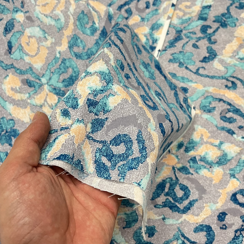 پارچه ملحفه عرض 2 متر مدل نساجی طوبی طرح ترنج رنگ سبز آبی