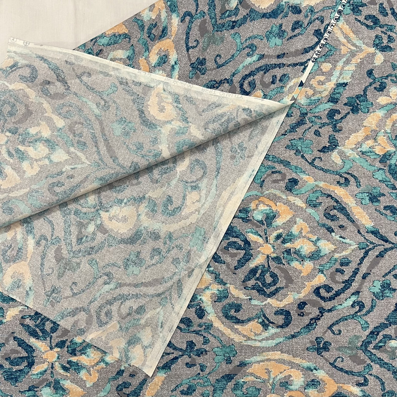 پارچه ملحفه عرض 2 متر مدل نساجی طوبی طرح ترنج رنگ سبز آبی