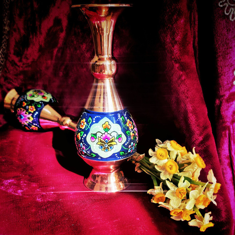 گلدان مسی نگارستان نیلی مدل پرداز کد trj16 بسته دو عددی