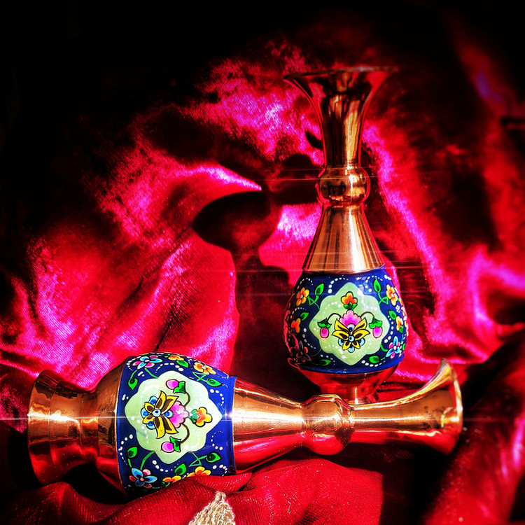 گلدان مسی نگارستان نیلی مدل پرداز کد trj16 بسته دو عددی