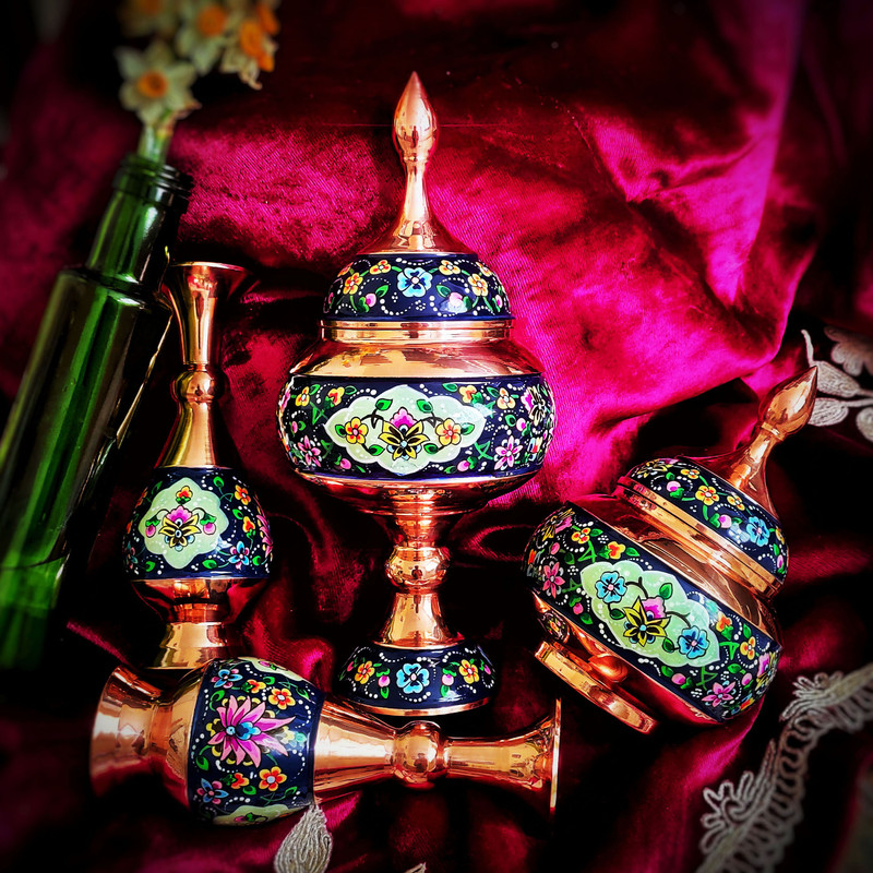 گلدان مسی نگارستان نیلی مدل پرداز کد trj16 بسته دو عددی
