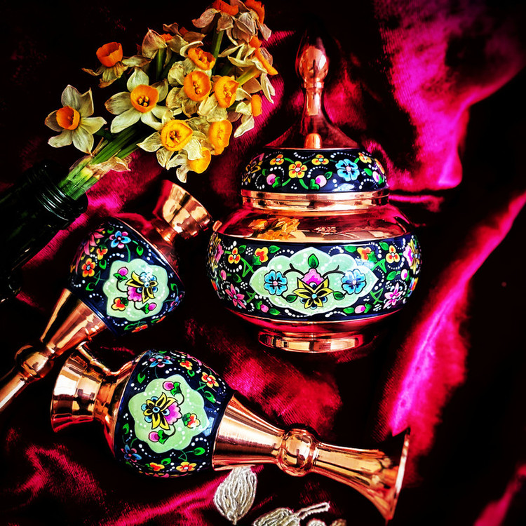 گلدان مسی نگارستان نیلی مدل پرداز کد trj16 بسته دو عددی
