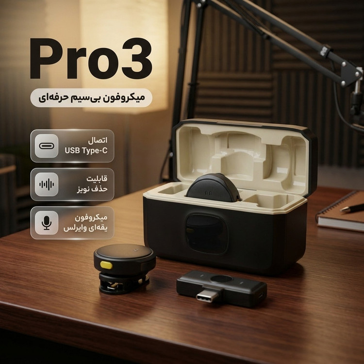 ست میکروفن بی سیم مدل pro3 با درگاه اتصال تایپ سی
