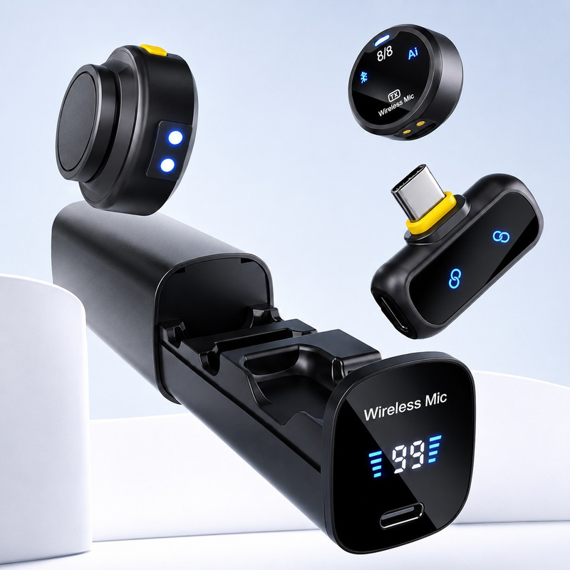 ست میکروفن بی سیم مدل PD-WM64 با درگاه اتصال تایپ سی و لایتنینگ