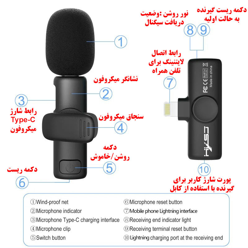 میکروفن یقه ای اچ اکس اس جی مدل F18 با درگاه اتصال لایتنینگ
