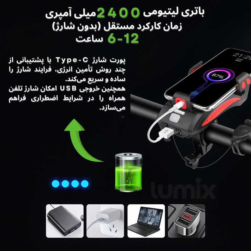 چراغ جلوی دوچرخه لومیکس مدل LX-400