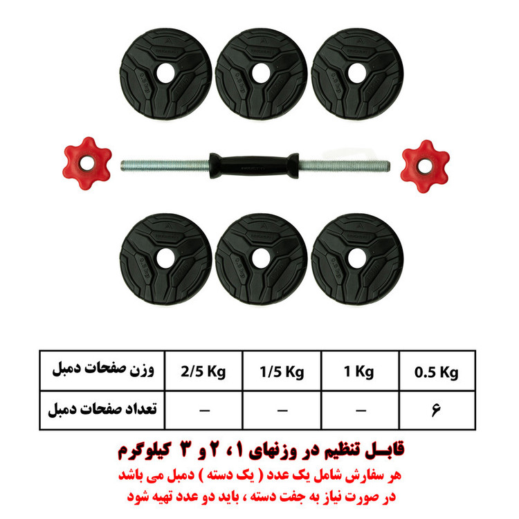 دمبل گرد قابل تنظیم وزن 3 کیلوگرم رادیس فیت مدل DVP 3-0500 one handle