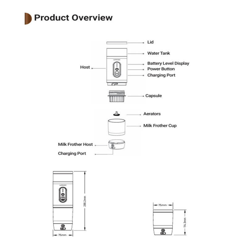 اسپرسوساز سفری لپرسو مدل کف ساز PORTABREW LPCFFM4IN1BK