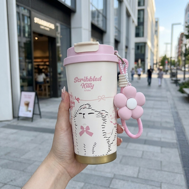 تراول ماگ مدل دو طرفه scribbled kitty گنجایش 0.52 لیتر