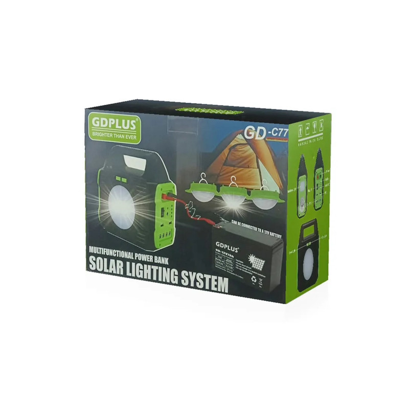 پکیج چراغ روشنایی جیدیپلاس مدل شارژی و خورشیدی کد GD-C77