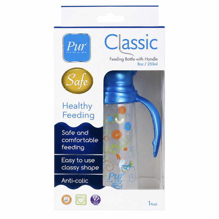 شیشه شیر پیور مدل Classic طرح دسته دار ظرفیت 250 میلی لیتر