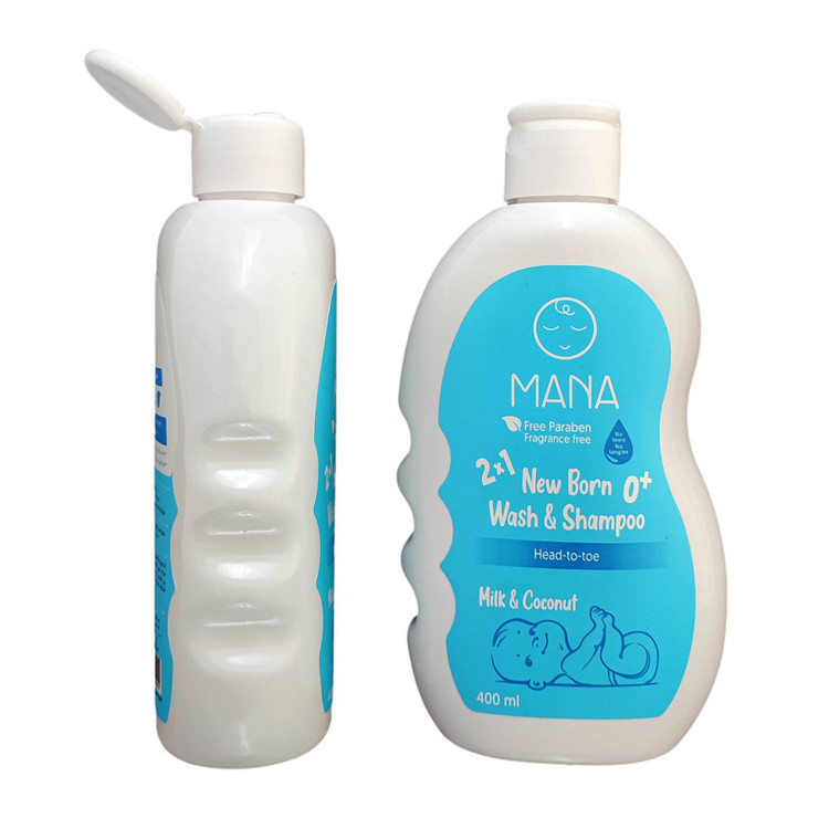 شامپو بچه سر و بدن مانا مدل پروتئین روغن نارگیل و عصاره آلوئه ورا مجموعه دو عددی